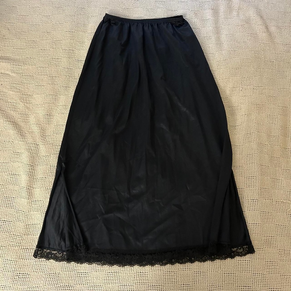 Vintage Satin Lace Trim Slip Midi Skirt size Small